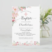 Elegante Taufe Rose Gold, Minzflorale Einladung (Stehend Vorderseite)