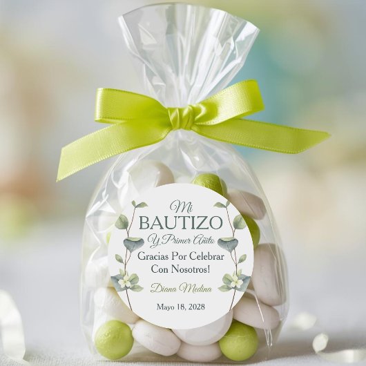 Elegante Taufe und Grüne Blätter zum ersten Geburt Runder Aufkleber