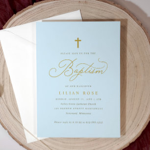 Elegante Taufen Einladungen Cross Blue Boy