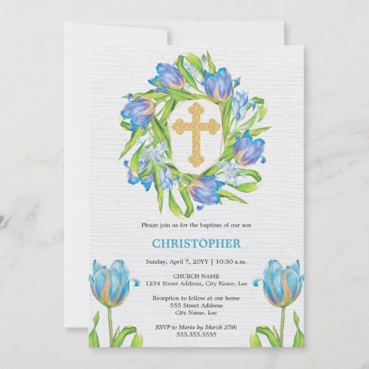 Elegante Taufflora Einladung (Vorderseite)