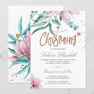 Elegante Taufkarte mit Wasserfarben-Blumenmotiv Einladung