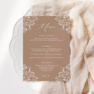 Elegante Taupe-Beige-Tan-Klassische Hochzeit Menükarte