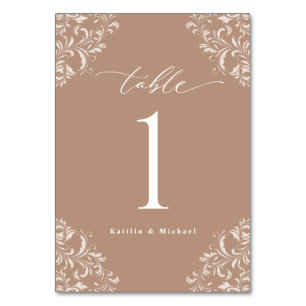 Elegante Taupe Beige Vintag Classic Kleine Hochzei Tischnummer