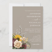 Elegante Taupe Bloral Wedding Einladung (Vorderseite)