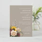 Elegante Taupe Bloral Wedding Einladung (Stehend Vorderseite)