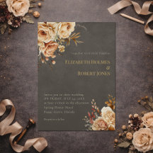 Elegante Taupe Blumen Hochzeitseinladung
