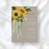 Elegante Taupe Blumen Sonnenblumen Hochzeit Einladung