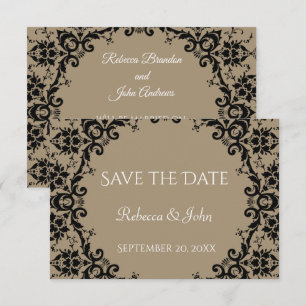 Elegante Taupe Damask Blumenhochzeit Save The Date