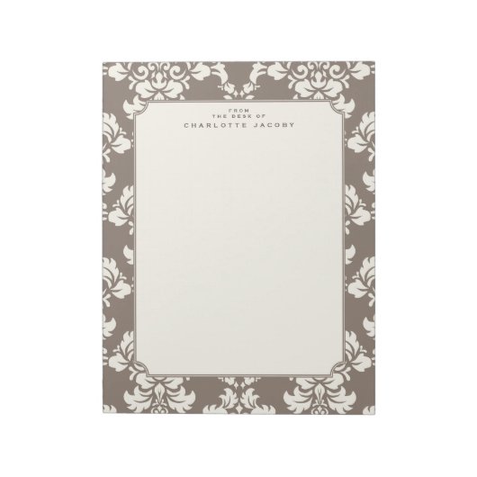 Elegante Taupe Damask Letter Size Stationery Pad Notizblock (Rotiert)