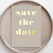 Elegante Taupe Gold Save the Date Card Folieneinladung