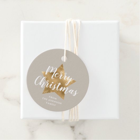 Elegante Taupe Gold Star Weihnachten Geschenkanhänger (Beispiel)