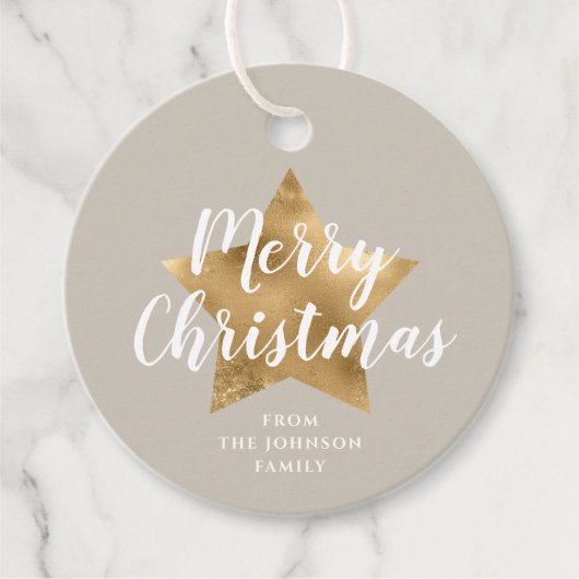 Elegante Taupe Gold Star Weihnachten Geschenkanhänger (Vorderseite)