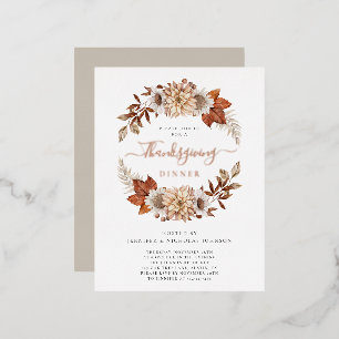 Elegante Taupe Herbstlaubs Erntedank Dinner Folie Einladungspostkarte