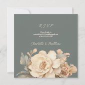 Elegante Taupe mit grüner Blütenhochzeit Einladung (Rückseite)