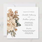 Elegante Taupe mit grüner Blütenhochzeit Einladung (Vorderseite)