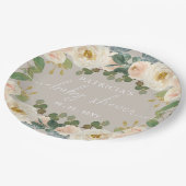 Elegante Taupe Peach Floral Baby Dusche Pappteller (Schrägansicht)