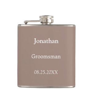 Elegante Taupe Personalisierter Trauzeuge Flask Flachmann