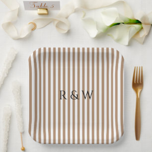 Elegante Taupe Stripes Summer Stripe Hochzeit Pappteller