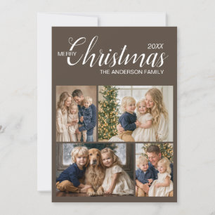 Elegante Taupe-Weihnachtskarte mit mehreren Fotos Feiertagskarte