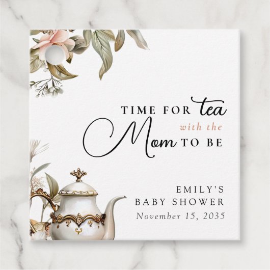 Elegante Tea Party Babydusche Geschenkanhänger (Vorderseite)