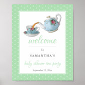 Elegante Teacups Baby Dusche Teezubereitung Party Poster (Vorne)