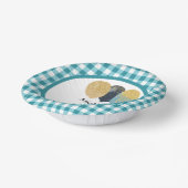 Elegante Teal Blau Gingham & Luftballons 1. Geburt Pappteller (Gewinkelt)
