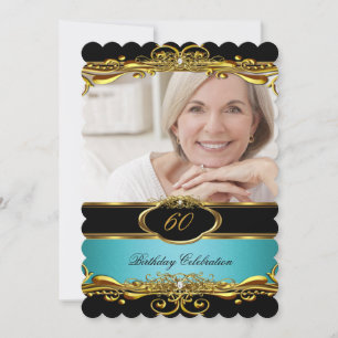 Elegante Teal Blau Schwarz Gold 60. Geburtstagsfei Einladung