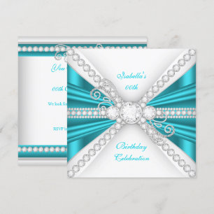 Elegante Teal Blau Silber Diamant Geburtstagsfeier Einladung