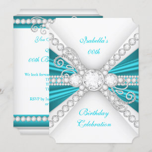 Elegante Teal Blau Silber Diamant Geburtstagsfeier Einladung