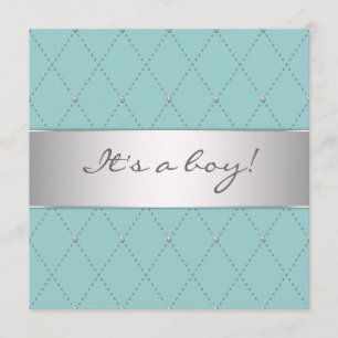 Elegante Teal Blau Silber Jungen Baby Shower Einladung