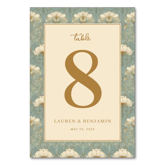 Elegante Teal-Blumen Acht Tischnummer (Vorderseite)