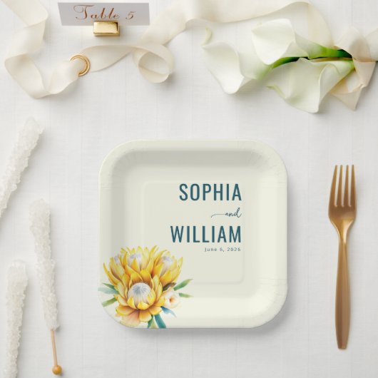 Elegante Teal-Blumenillustration Pappteller (Hochzeit)