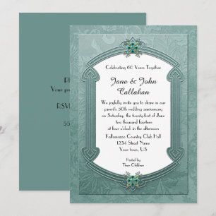 Elegante Teal-Damask-Schmuck-Jubiläums-Einladung Einladung