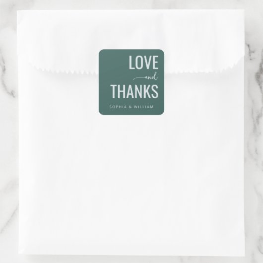 Elegante Teal-Dankesbotschaft Quadratischer Aufkleber (Tasche)