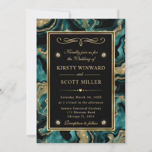 Elegante Teal-Folie und Gold-Glitter-Achat-Hochzei Einladung