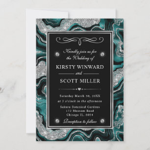 Elegante Teal-Folie- und Silber-Glitter-Achat-Hoch Einladung