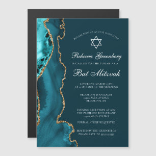 Elegante Teal-Gold-Achat-Bat-Mitzwa-Party Magneteinladung