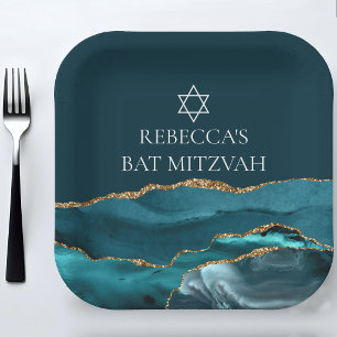 Elegante Teal-Gold-Bat-Mizwa-Feier individuell Pappteller