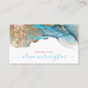 Elegante Teal-Gold-Flüssigkeit Alcohol-Tinte Visitenkarte