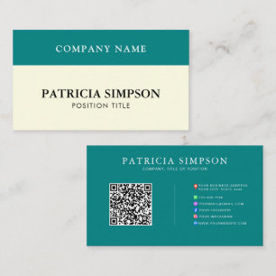 Elegante Teal-Grün- und Beige-Cream-QR-Code-Vorlag Visitenkarte
