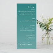 Elegante Teal-Hochzeitsmenü Menükarte (Stehend Vorderseite)