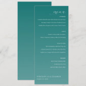 Elegante Teal-Hochzeitsmenü Menükarte (Vorne/Hinten)