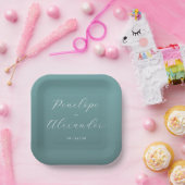 Elegante Teal-Kalligrafie Pappteller (Party)