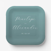 Elegante Teal-Kalligrafie Pappteller (Vorderseite)