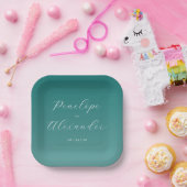 Elegante Teal-Kalligrafie Pappteller (Party)