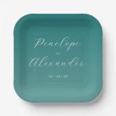 Elegante Teal-Kalligrafie Pappteller (Vorderseite)