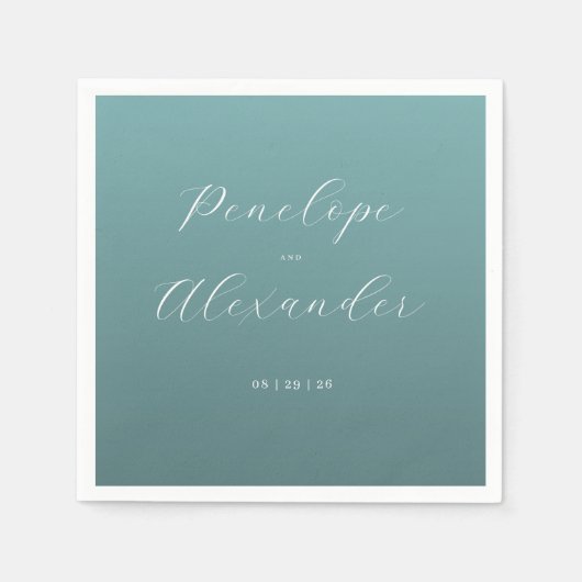 Elegante Teal-Kalligrafie Serviette (Vorderseite)