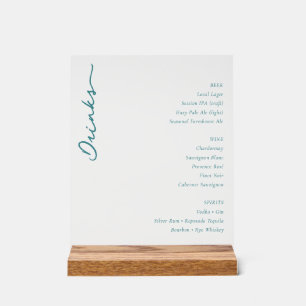 Elegante Teal-Minimalist-Getränkekarte Acrylschild