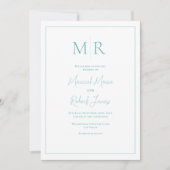 Elegante Teal-Monogramm-Moderne Hochzeit Einladung (Vorderseite)