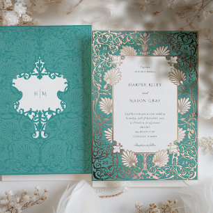 Elegante Teal-Roségold-Hochzeit Folieneinladung